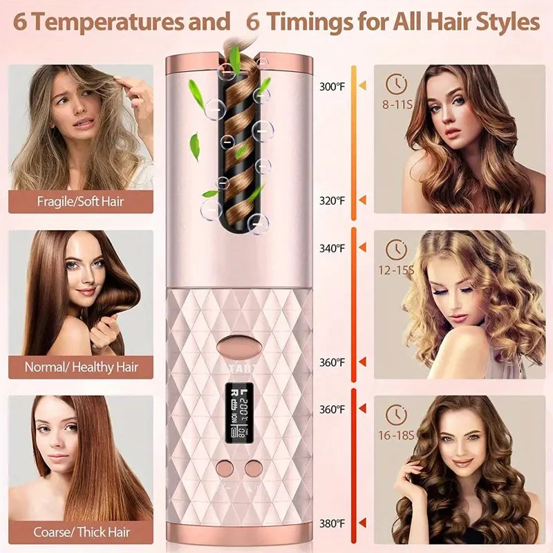 Rizador de pelo inalámbrico para ondas y rizos, portátil